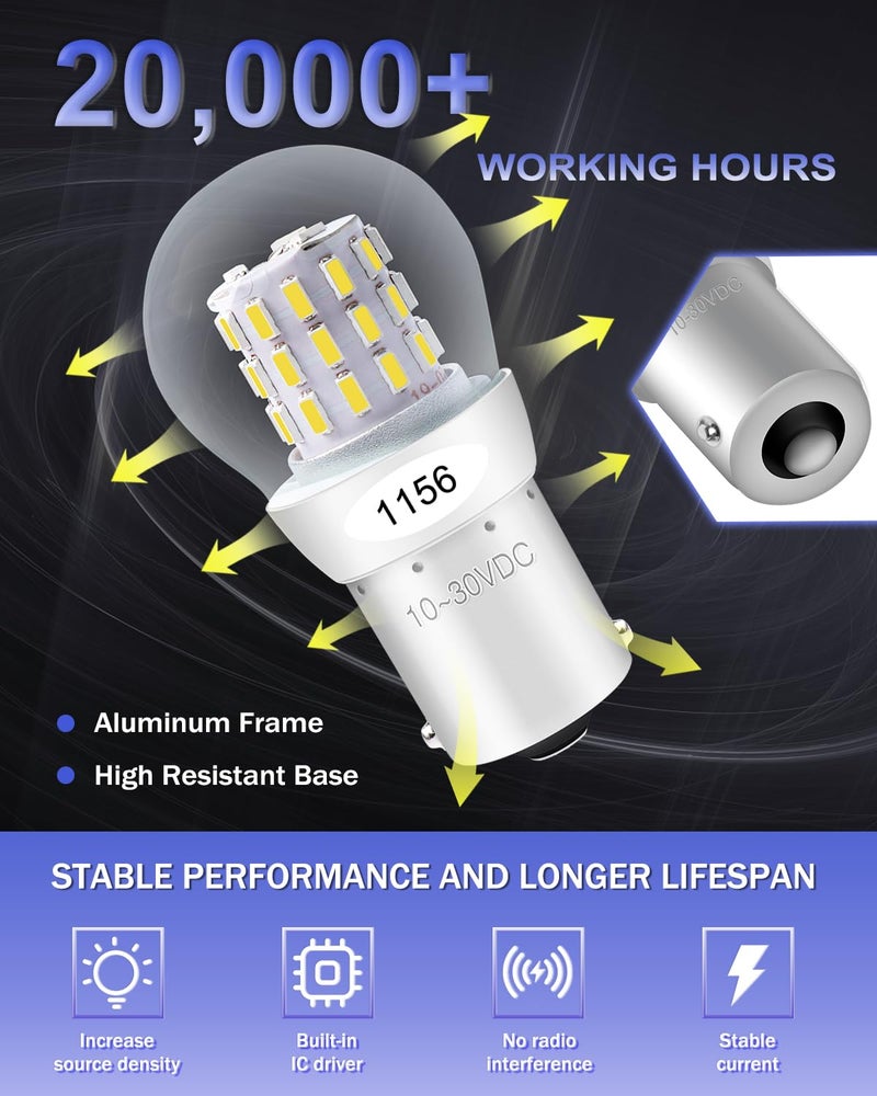 Alopee 1156 LED Bulb White Super Bright Non Polarity DC 9-30V Replacement for P21W 7506 1141 5008 Reverse Turn Signal Brake Lights Motorcycle Lawn Tractor Light, Pack of 2 - Image 4